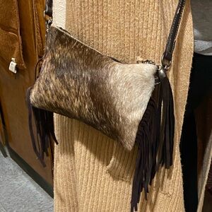 Chic Brown and Tan Crossbody Bag with Fringe